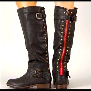 Black Riding Boots w/ Red Zipper